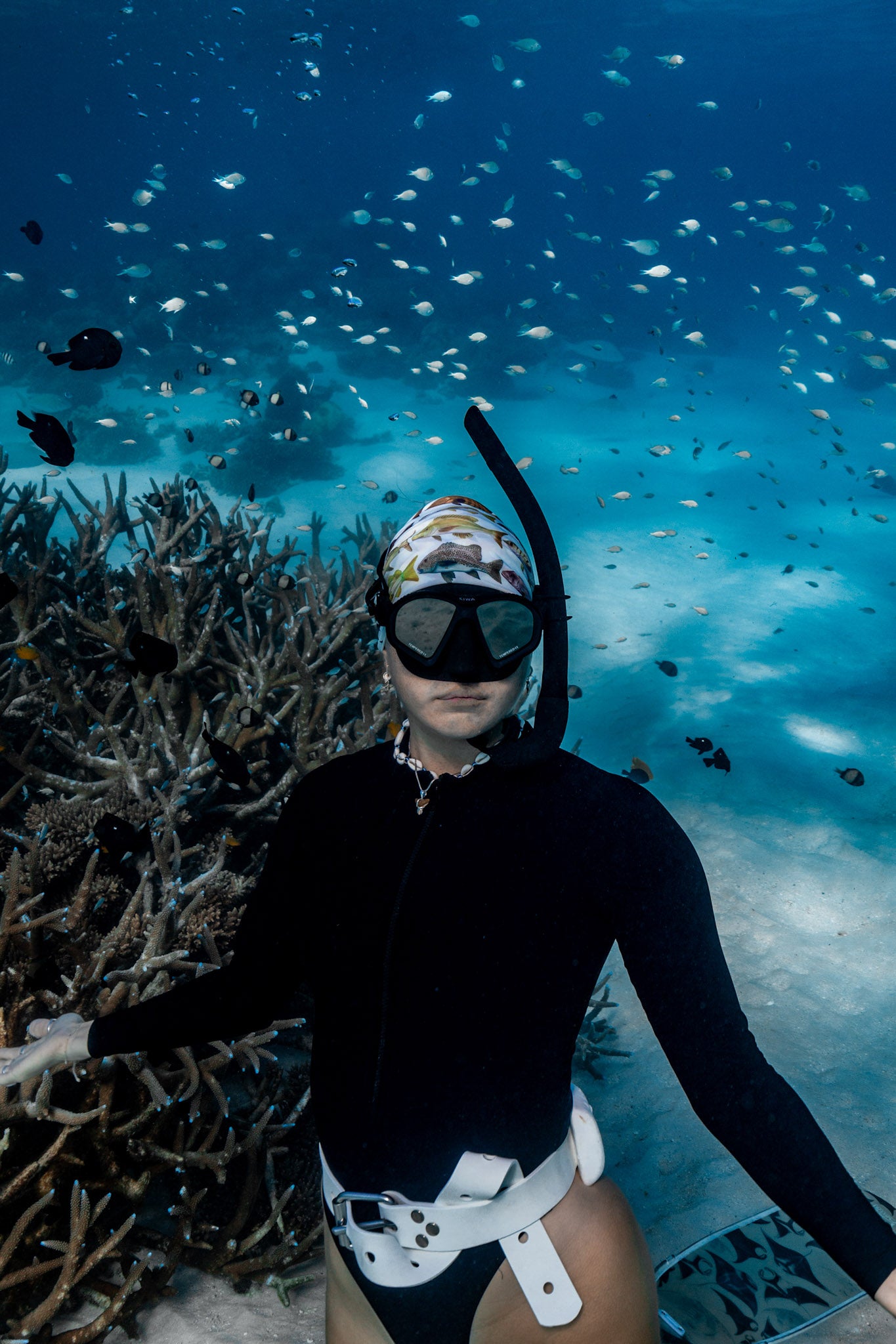 Rainbow Fish sun protection gaiter Divermon Art Australian designed for diving and surfing