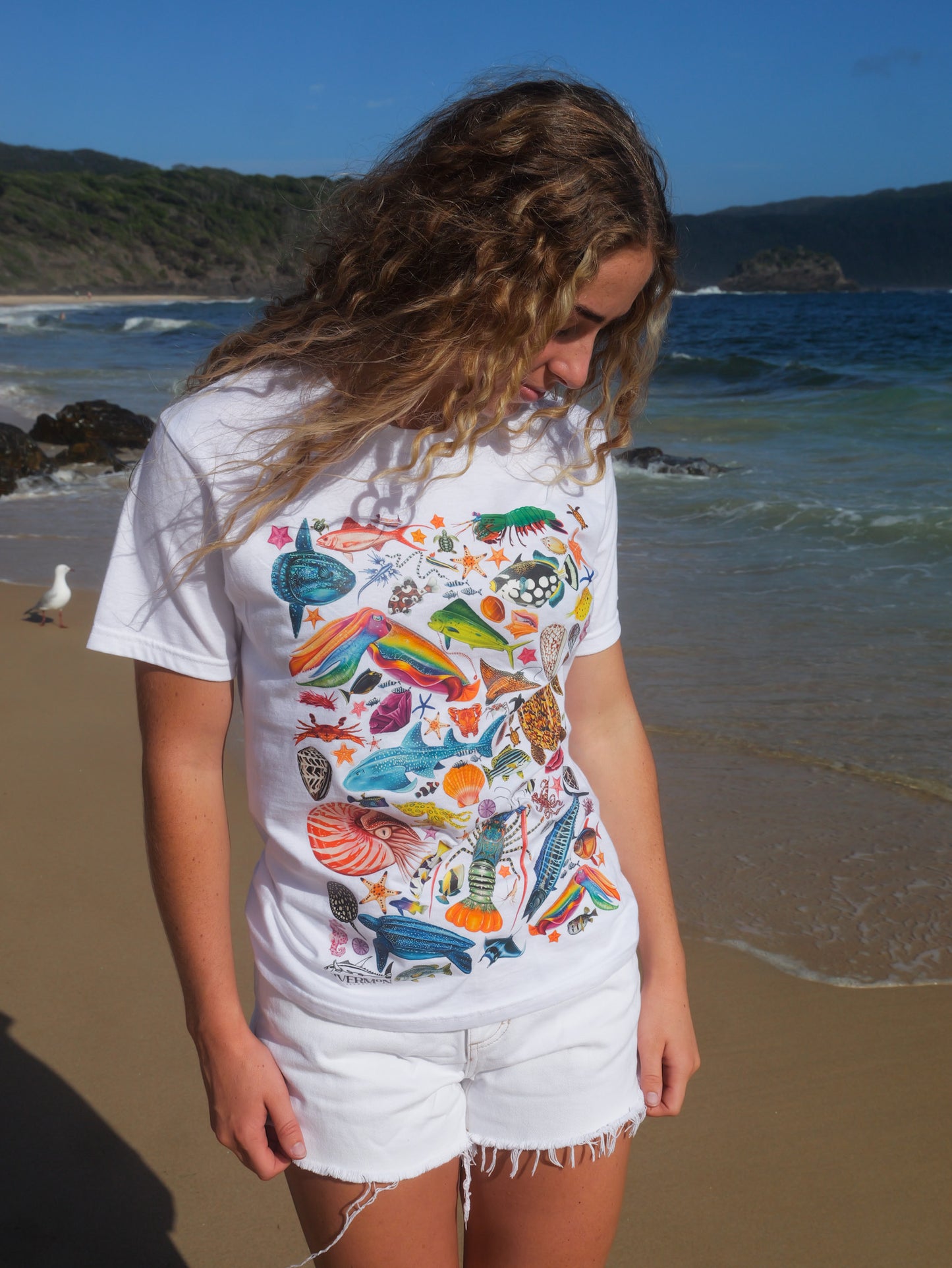 Divermon Rainbow unisex tee side view Divermon marine life print
