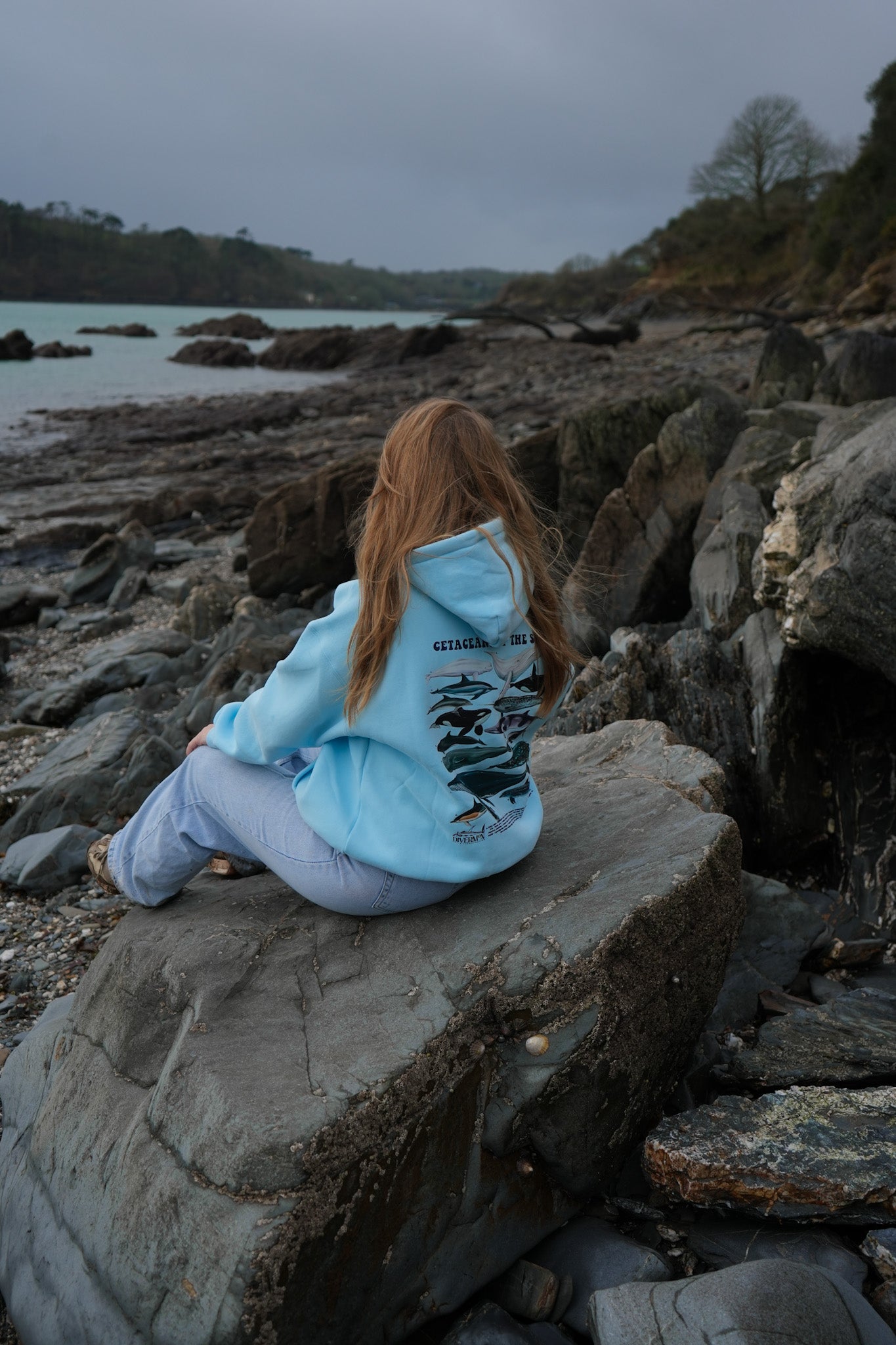 Cetacean Light Blue unisex hoodie alternate view Divermon marine design