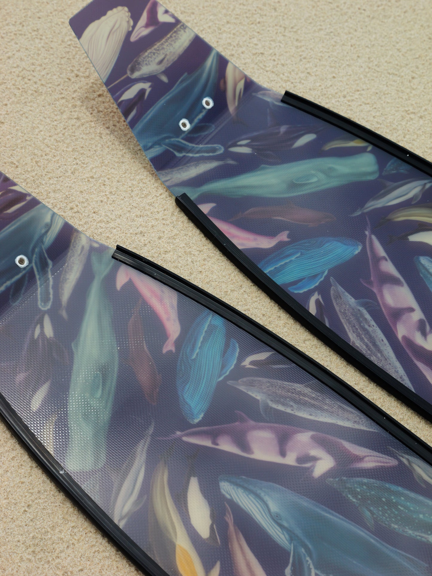 Whale artwork freediving fins featuring DiverMon marine life ocean illustration for divers