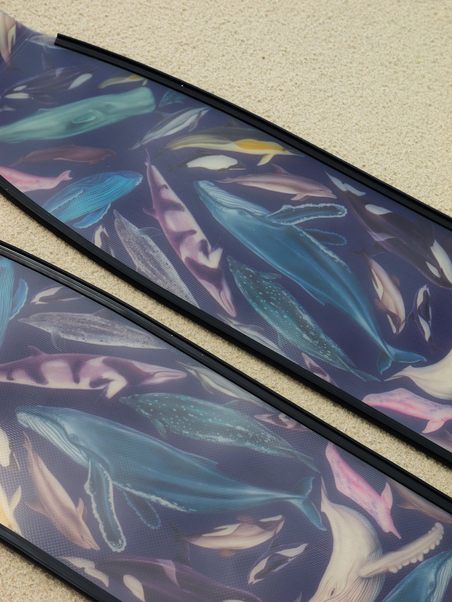 Whale artwork freediving fins featuring DiverMon marine life ocean illustration for divers