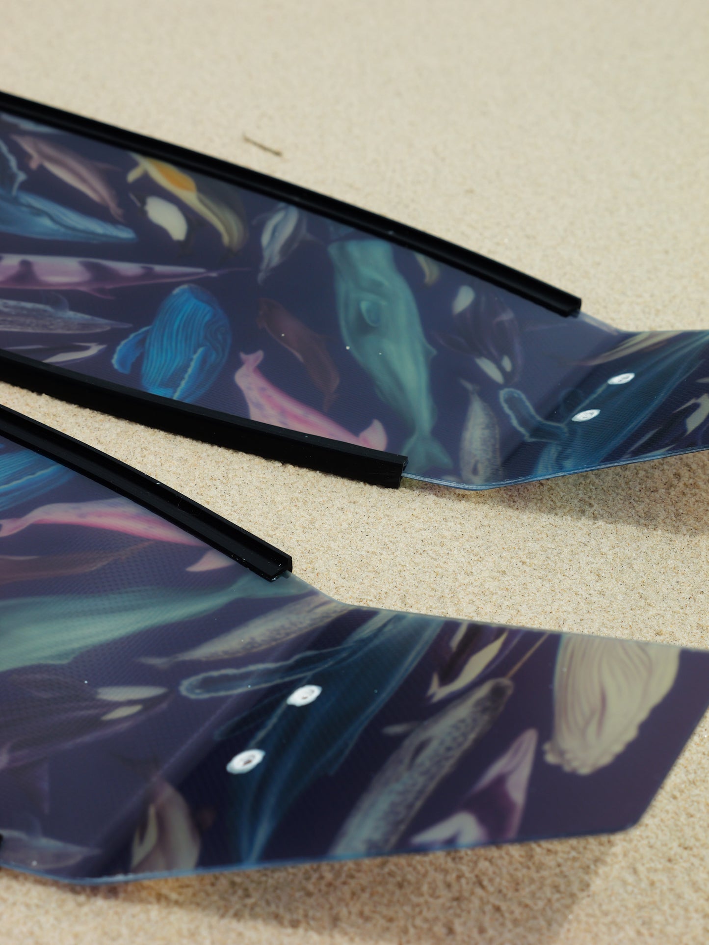 Whale artwork freediving fins featuring DiverMon marine life ocean illustration for divers