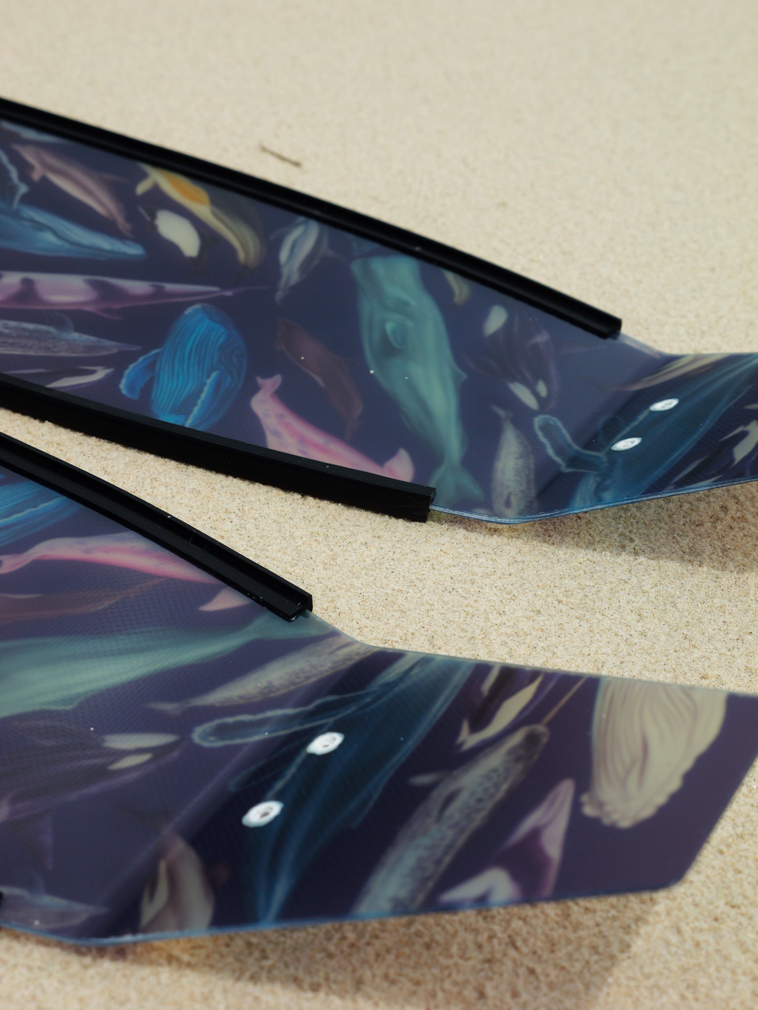Whale artwork freediving fins featuring DiverMon marine life ocean illustration for divers