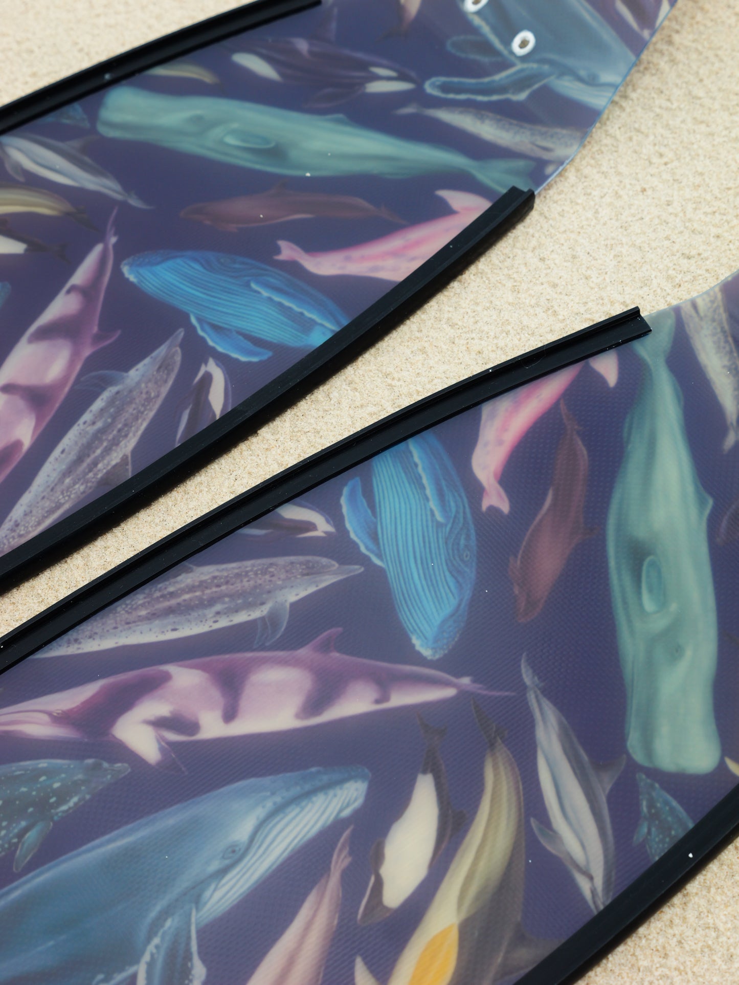 Whale artwork freediving fins featuring DiverMon marine life ocean illustration for divers