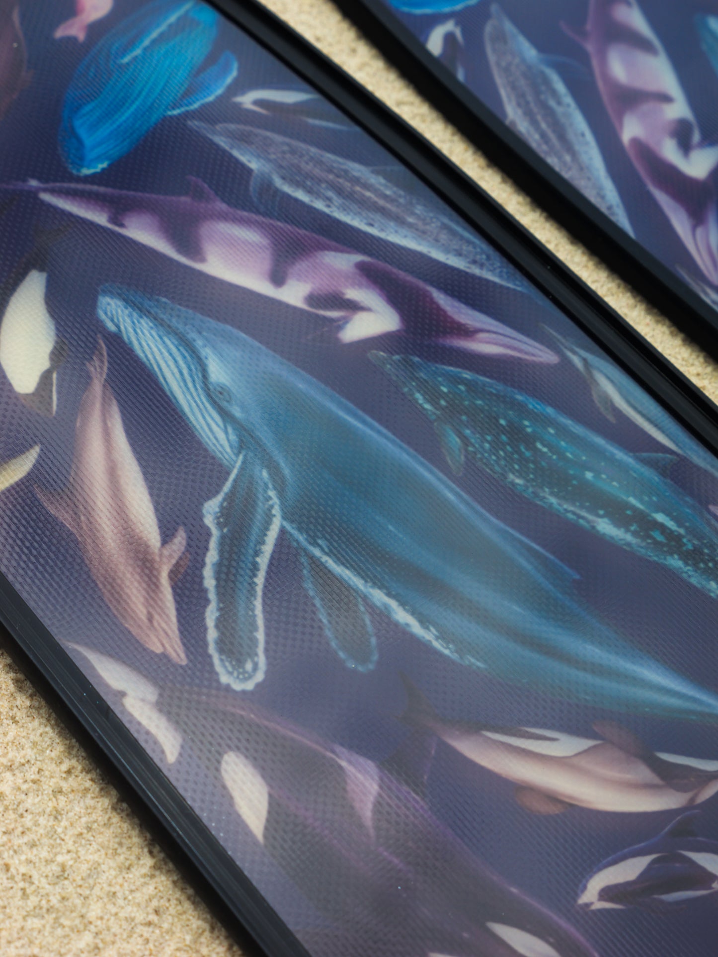 Whale artwork freediving fins featuring DiverMon marine life ocean illustration for divers