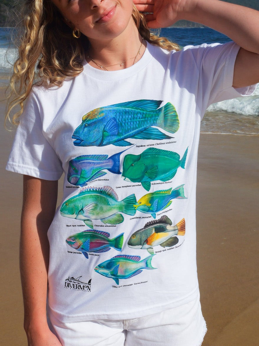 Reef Fish unisex t-shirt by Divermon Art featuring original ocean marine life artwork
