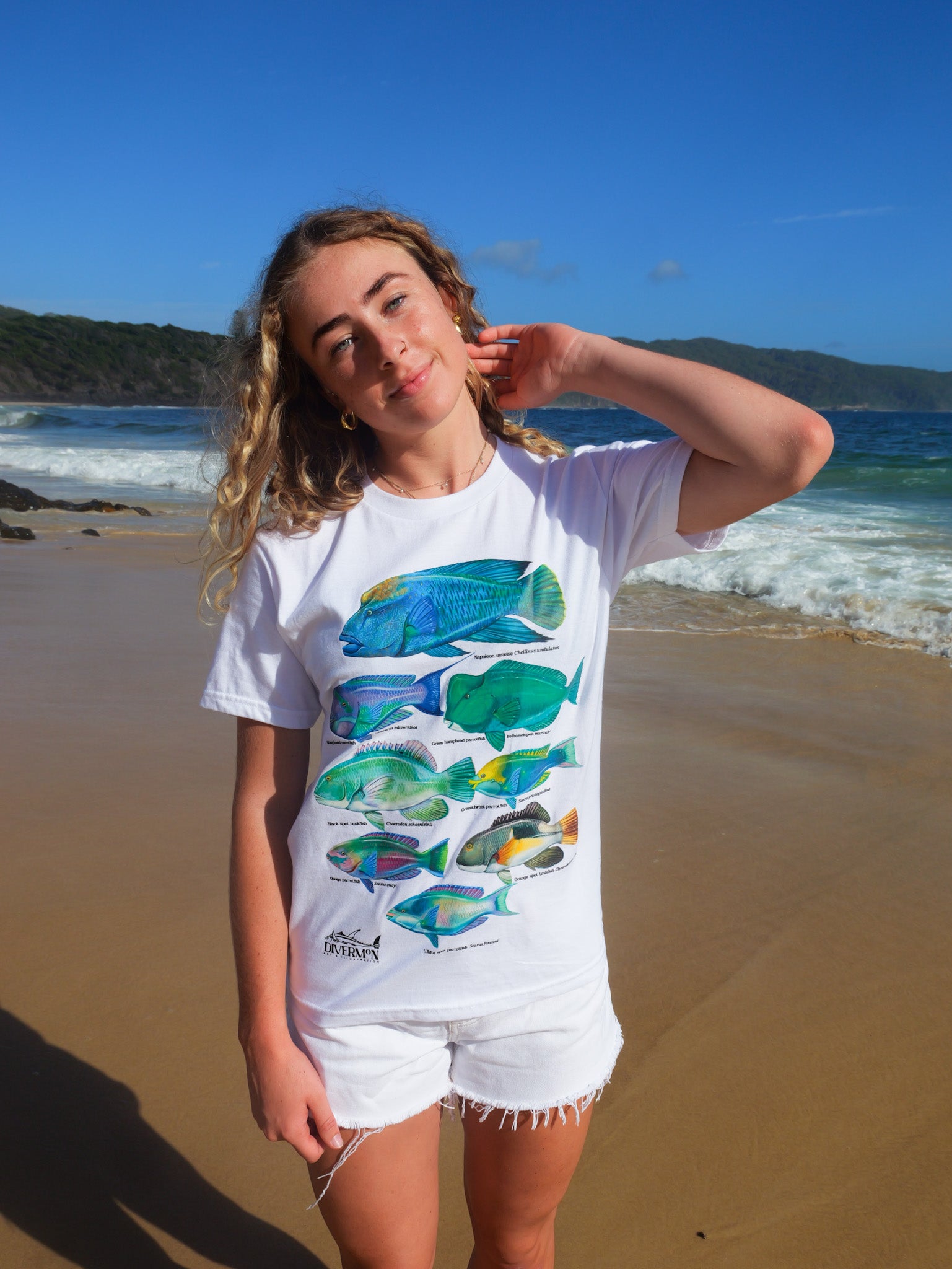 Reef Fish t-shirt detail showing Divermon marine life illustration