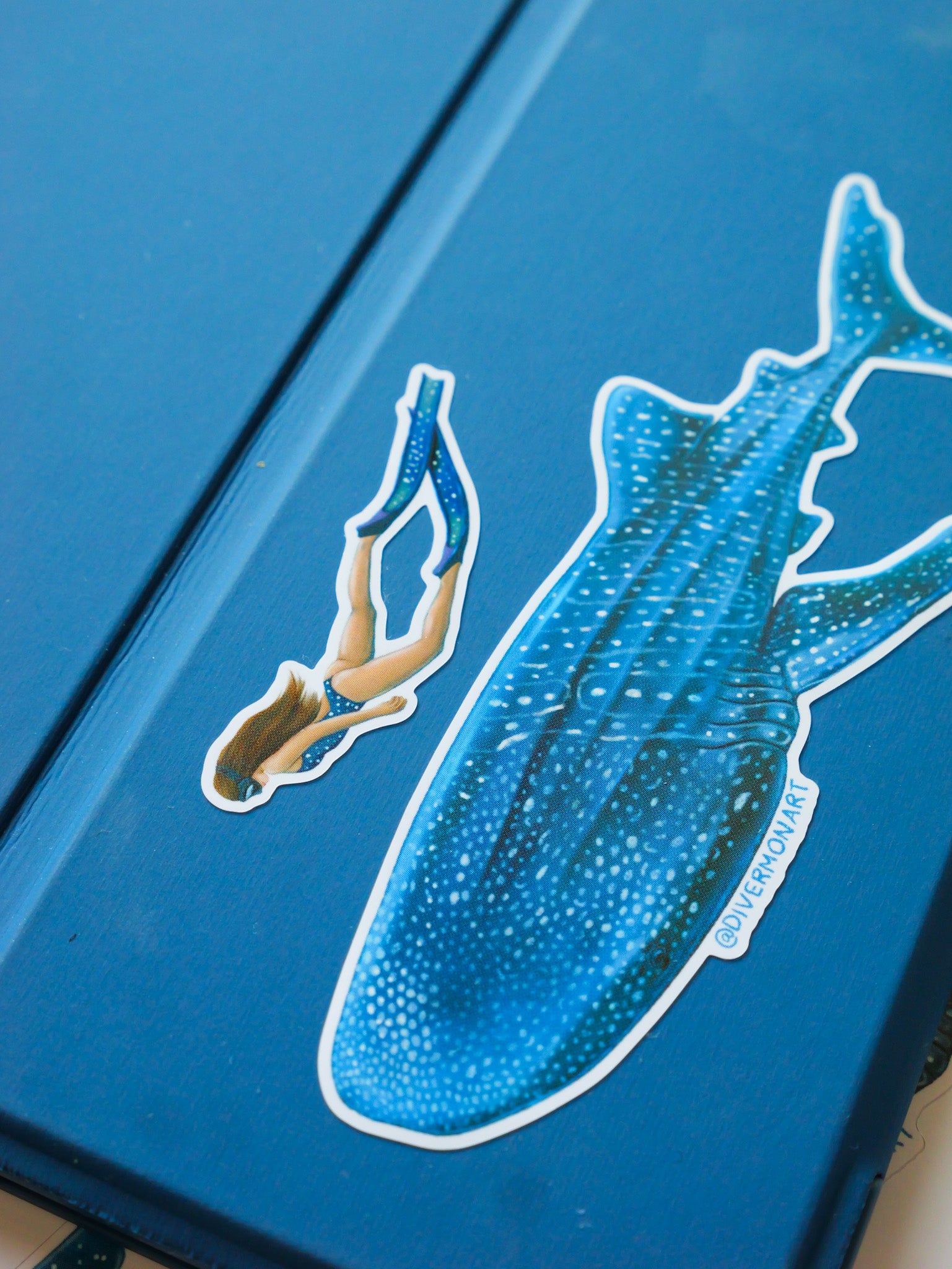 Whale Shark Brunette Diver sticker alternate angle by Diver Mon Art on waterproof vinyl