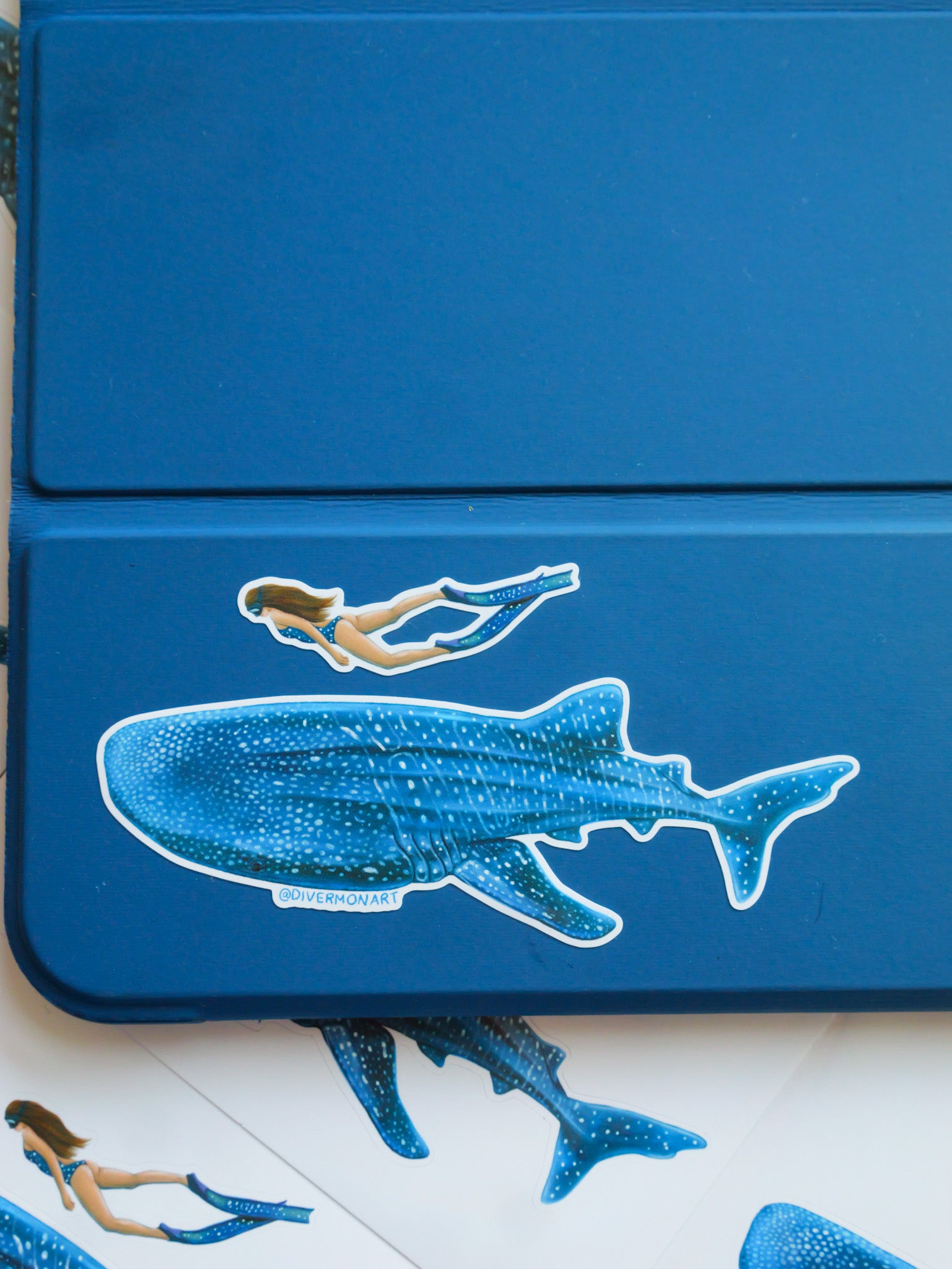 Whale Shark Brunette Diver sticker by Diver Mon Art for Ningaloo and Oslob whale shark divers