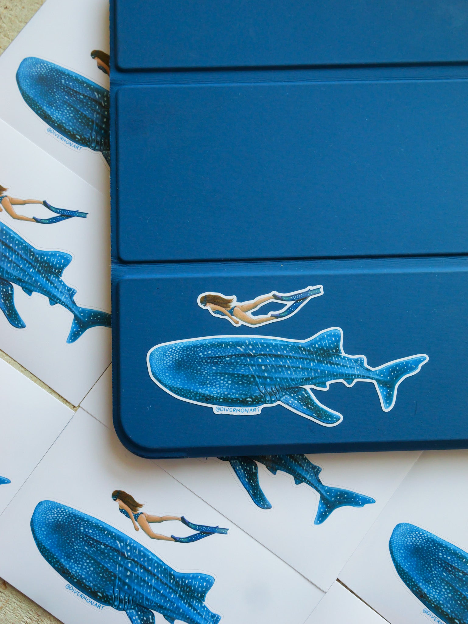 Whale Shark Brunette Diver vinyl sticker detail by Diver Mon Art ocean artwork