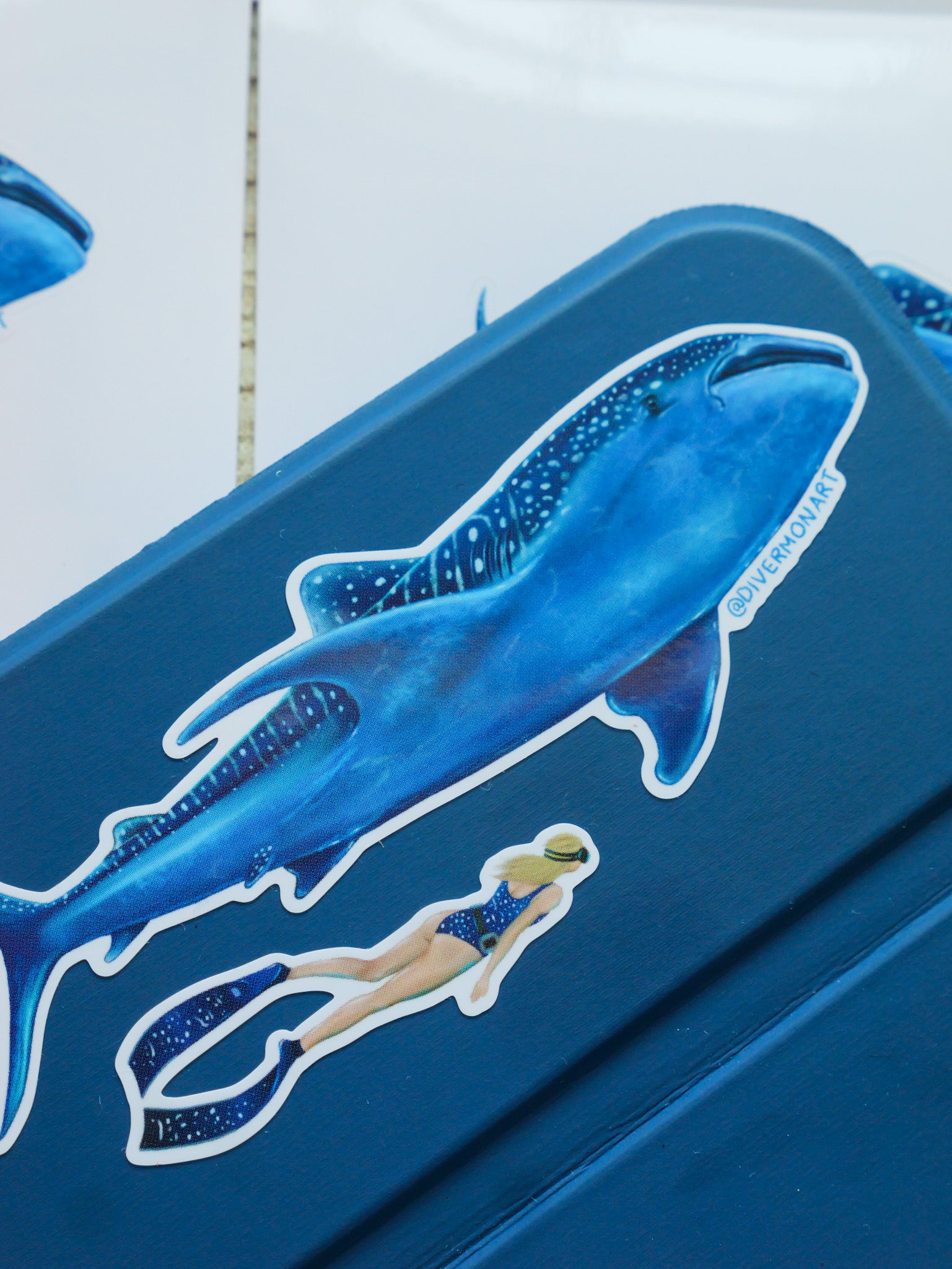 Whale Shark Blonde Diver sticker design close-up by Diver Mon Art marine illustration