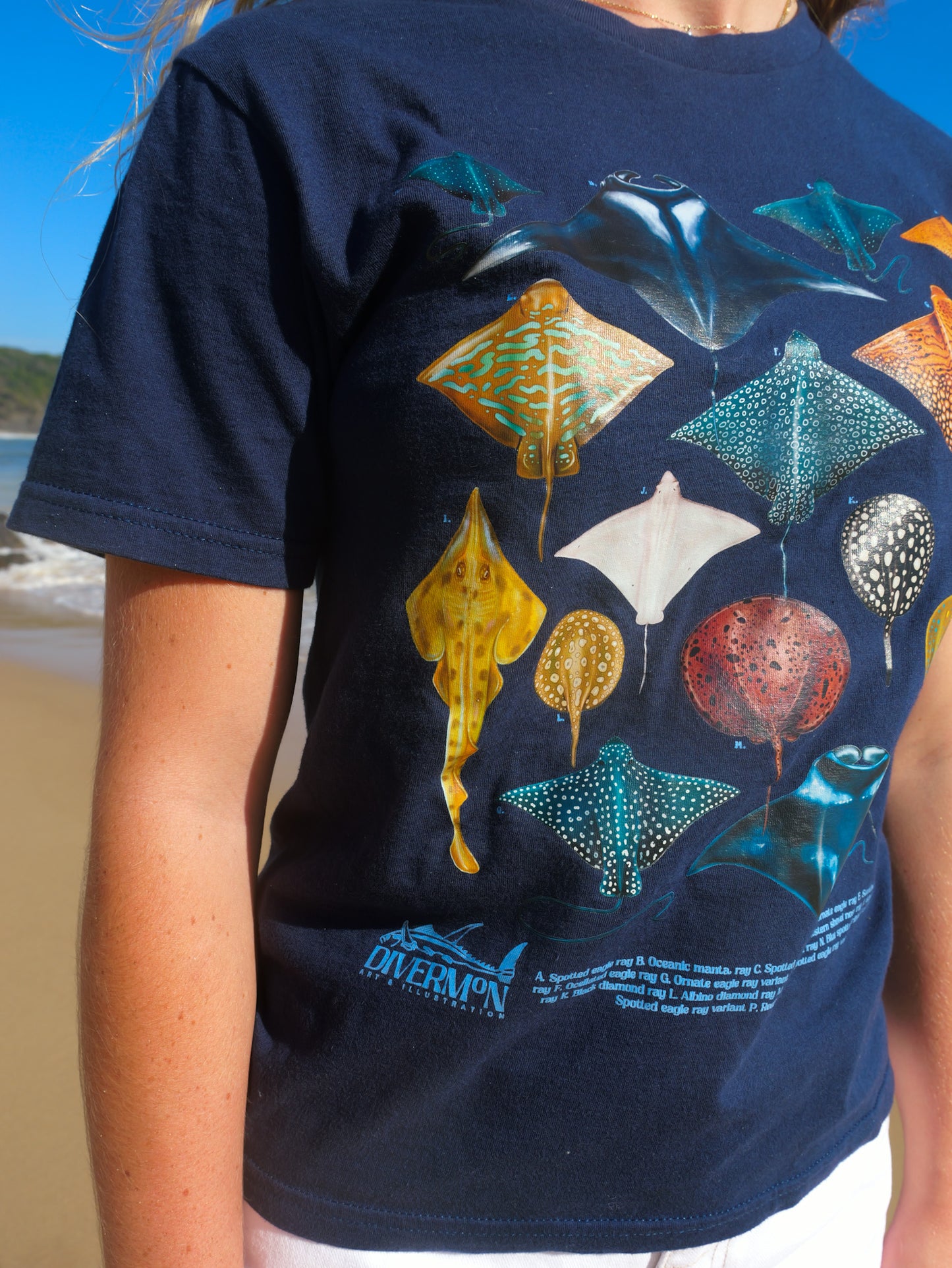 Raymix Navy t-shirt back design close up Divermon Art ocean print