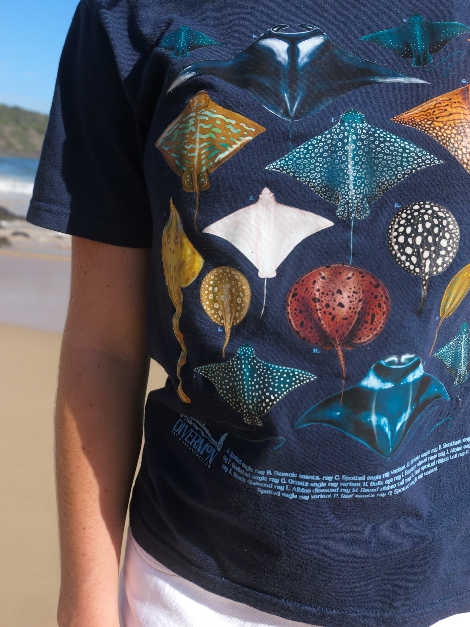 Raymix Navy unisex tee side view Divermon marine life print