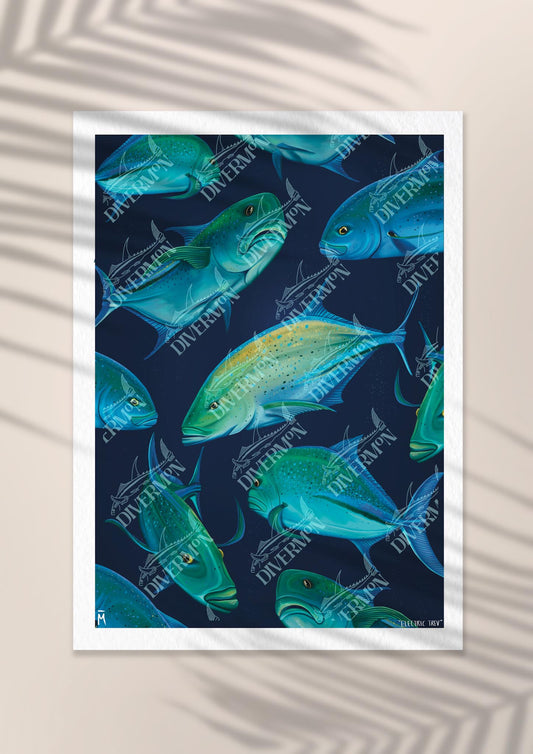 Bluefin trevally party Giclée Fine Art Print