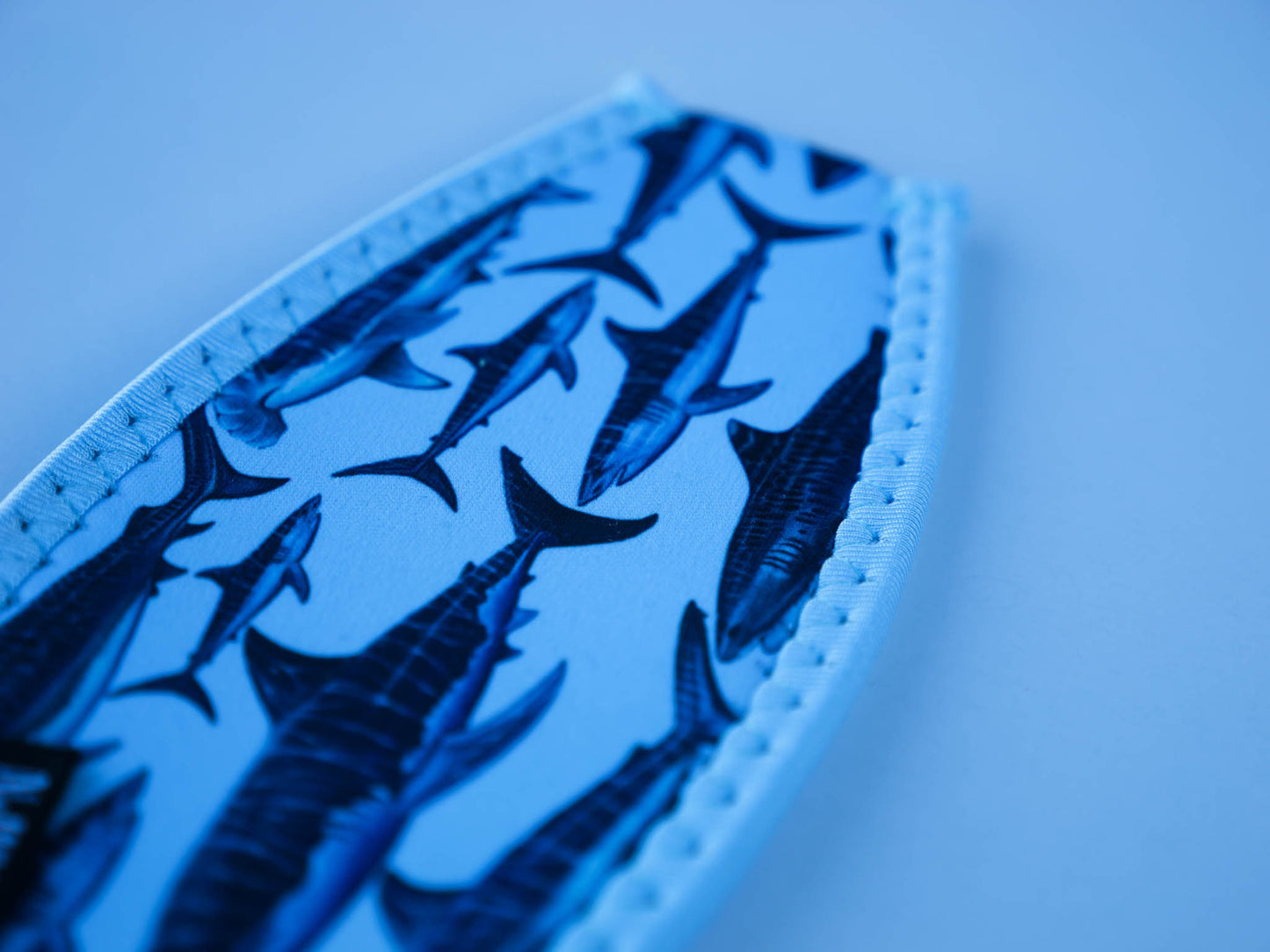 Light blue shark mask tamer design shown in great detail close up alternative angle illustrations by Diver Mon Art